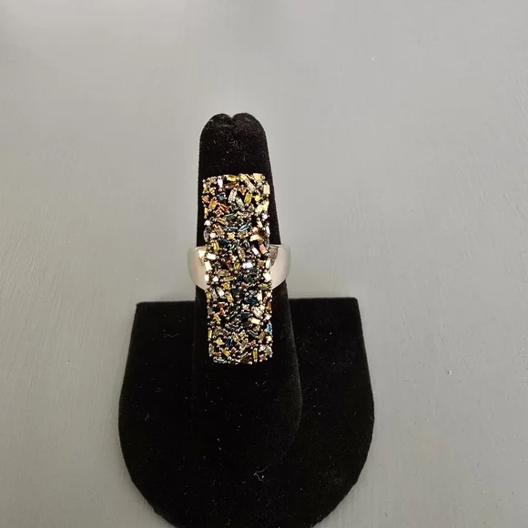 .925 Sterling Silver Lab Created Multi Colored Diamond Baguette Ring. - Picture 2 of 8